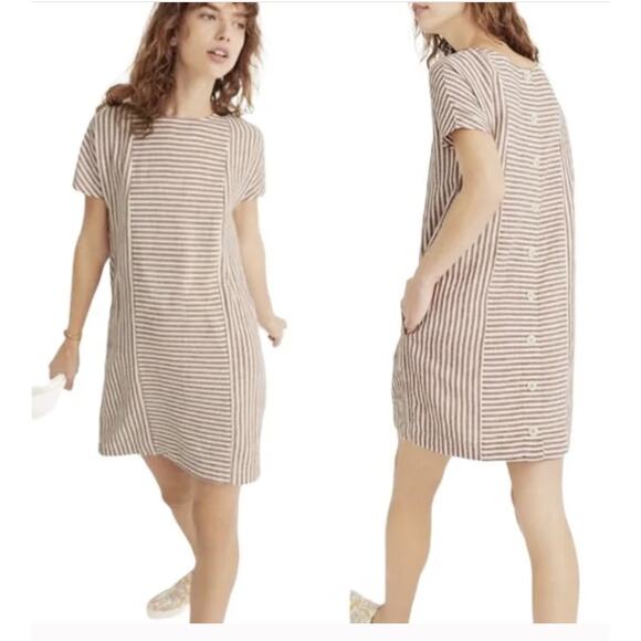Madewell S Red White Stripe Play Button Back Linen Blend Shift Mini Dress G5305 - Picture 14 of 14